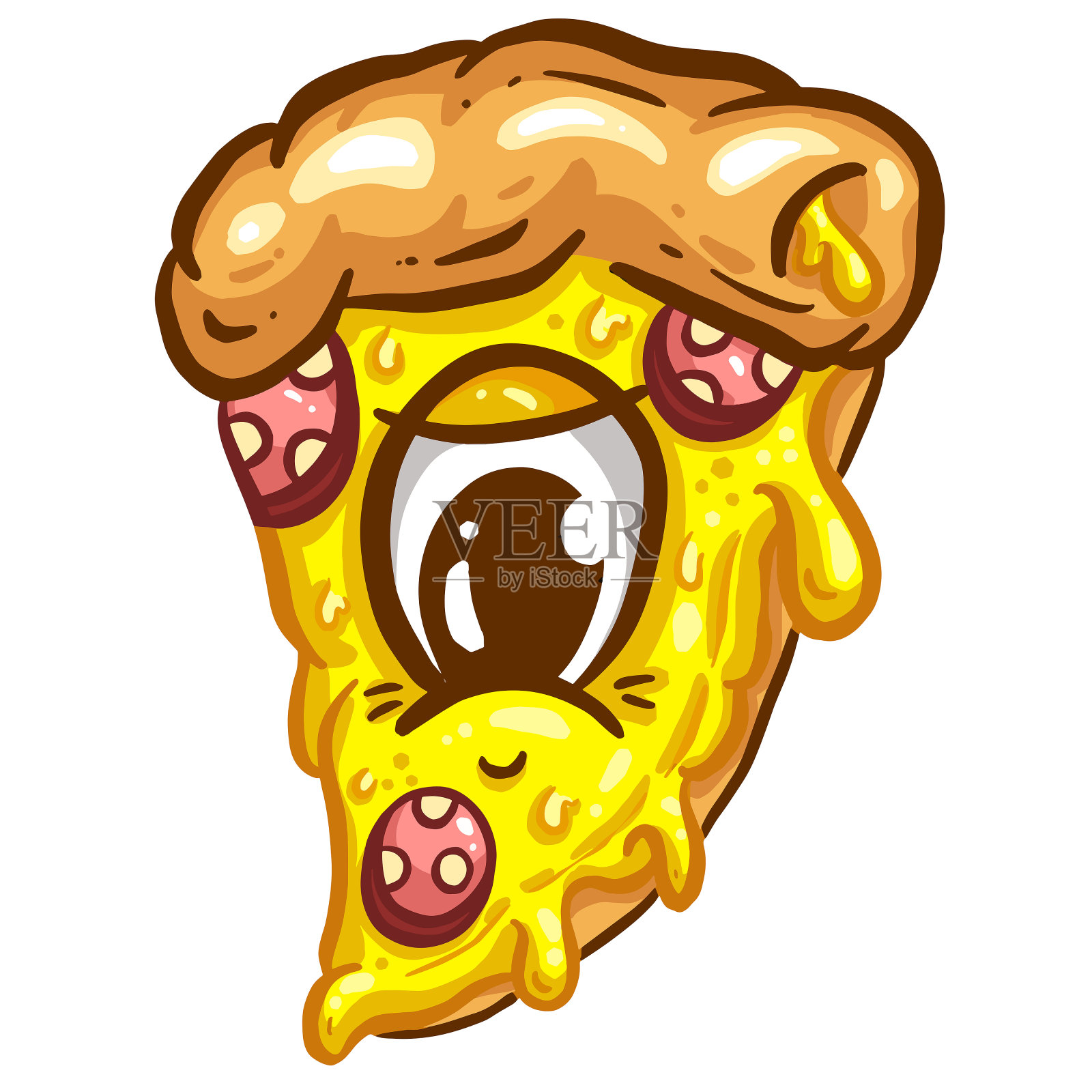 可爱的卡通披萨片人物与奶酪浇头在矢量插图设计元素图片