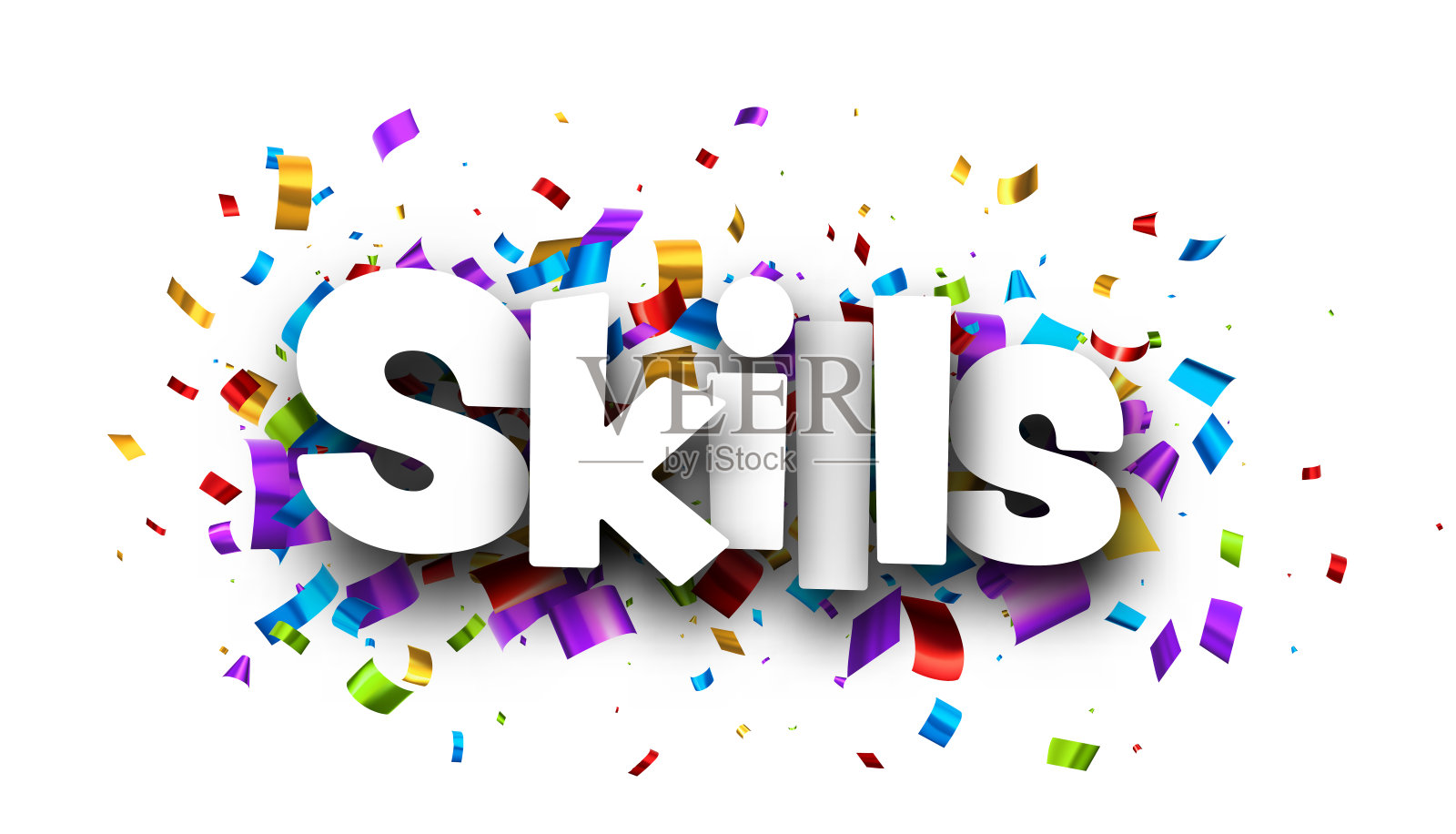 技能标志在彩色剪彩彩带背景。插画图片素材