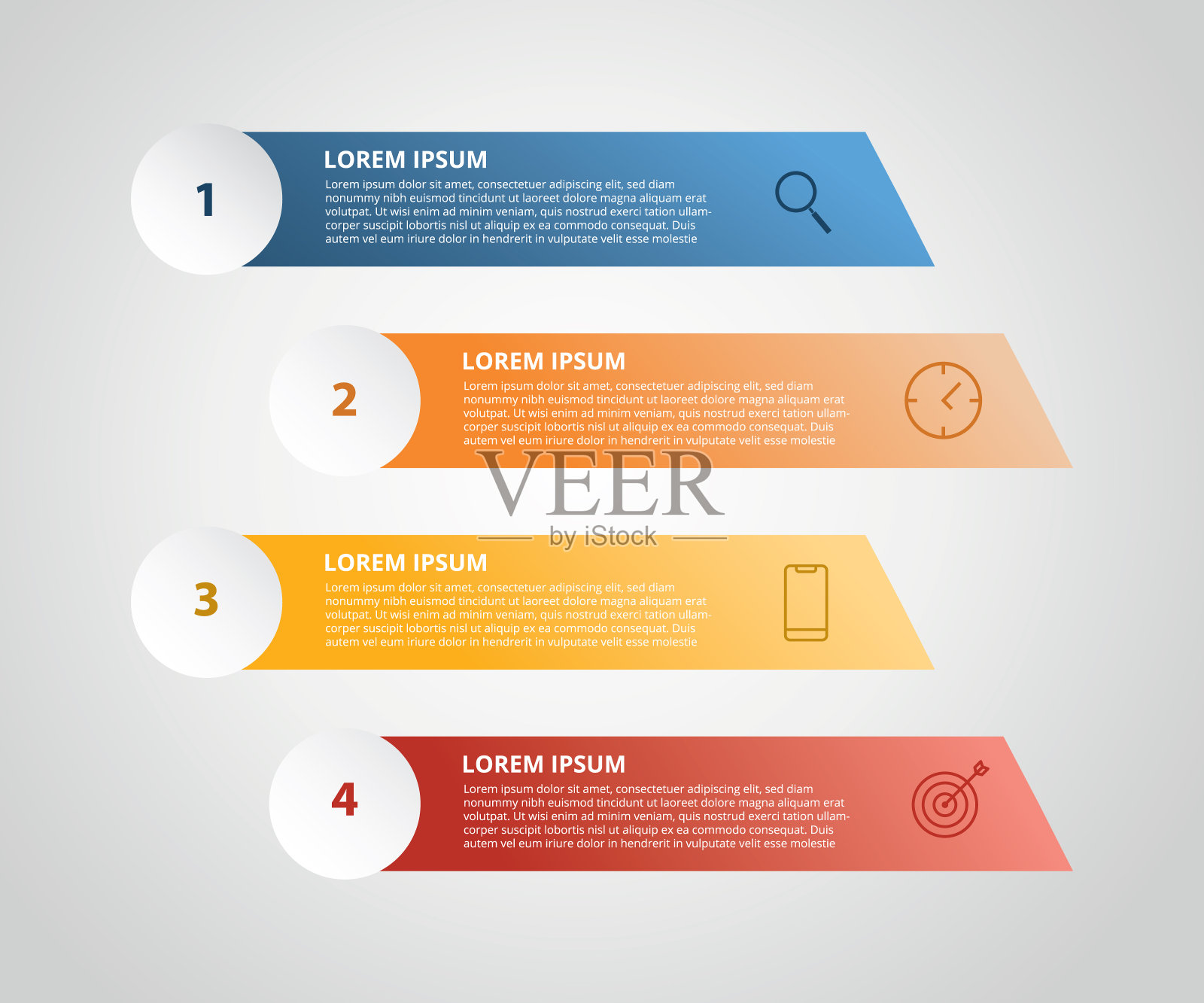 垂直标签信息图与4步图标业务流程-矢量插图插画图片素材