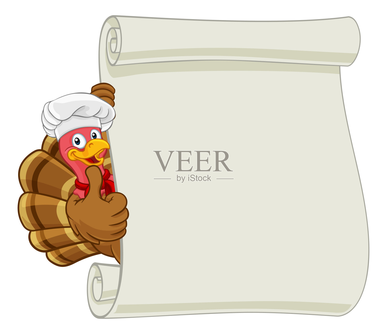火鸡厨师卡通人物卷轴标志插画图片素材