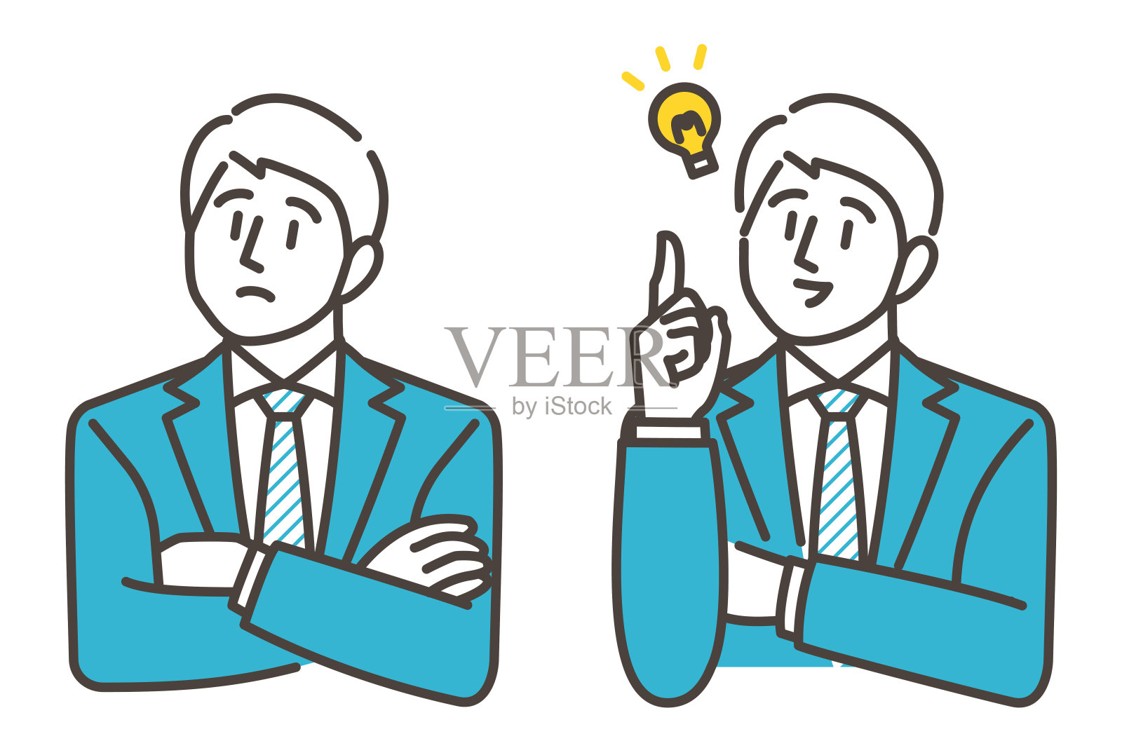 商人在苦恼、思考和遇到麻烦时，商人在解决问题后微笑着插画图片素材