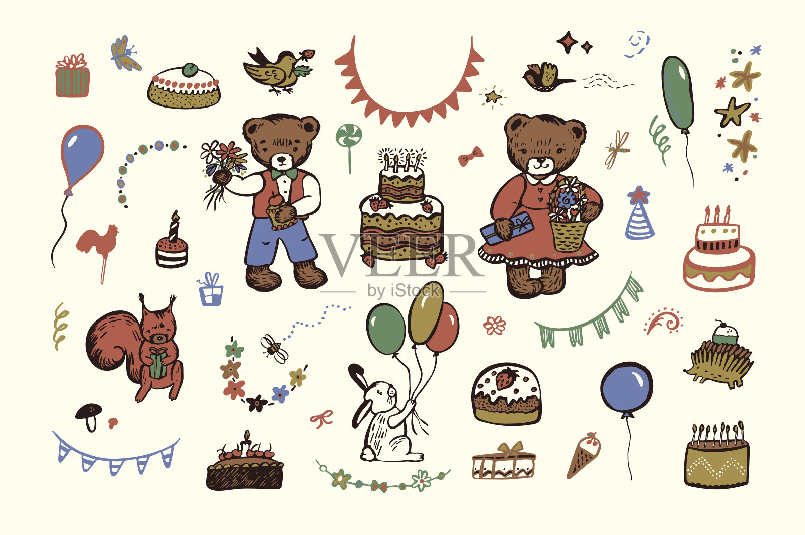 生日庆祝矢量插图集。插画图片素材