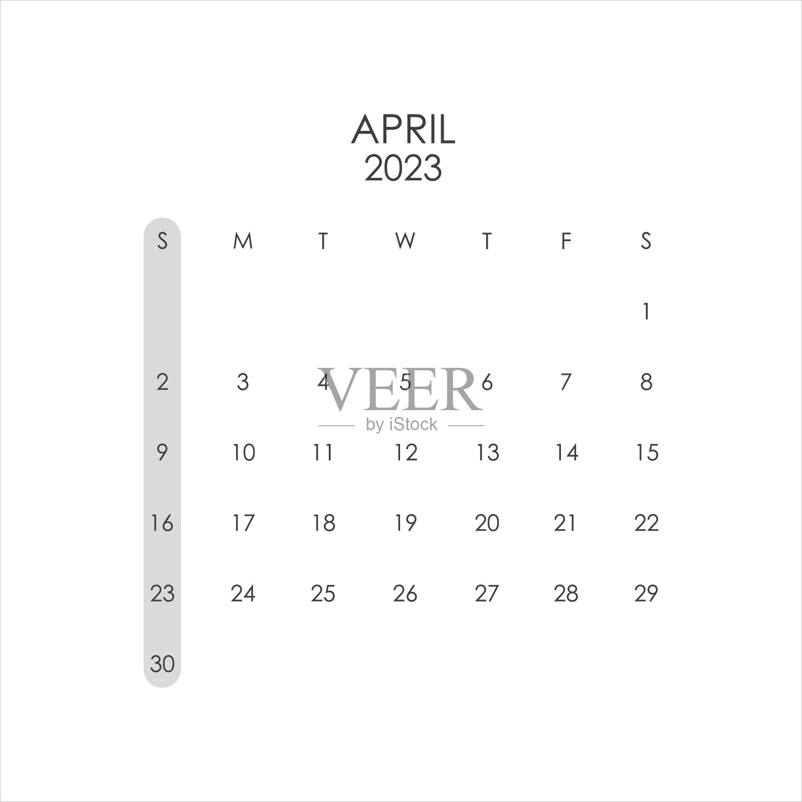 2023年四月日历模板。2023年4月布局。可打印的月度计划。台历设计。从星期天开始。设计模板素材