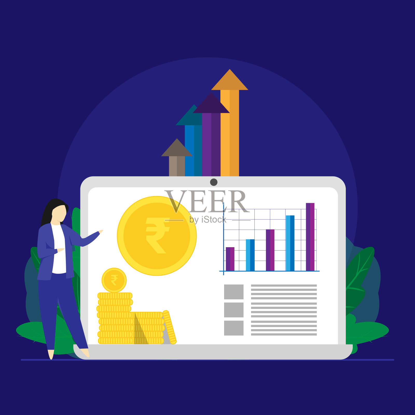 企业财务管理系统，企业预算规划与投资分析。插画图片素材