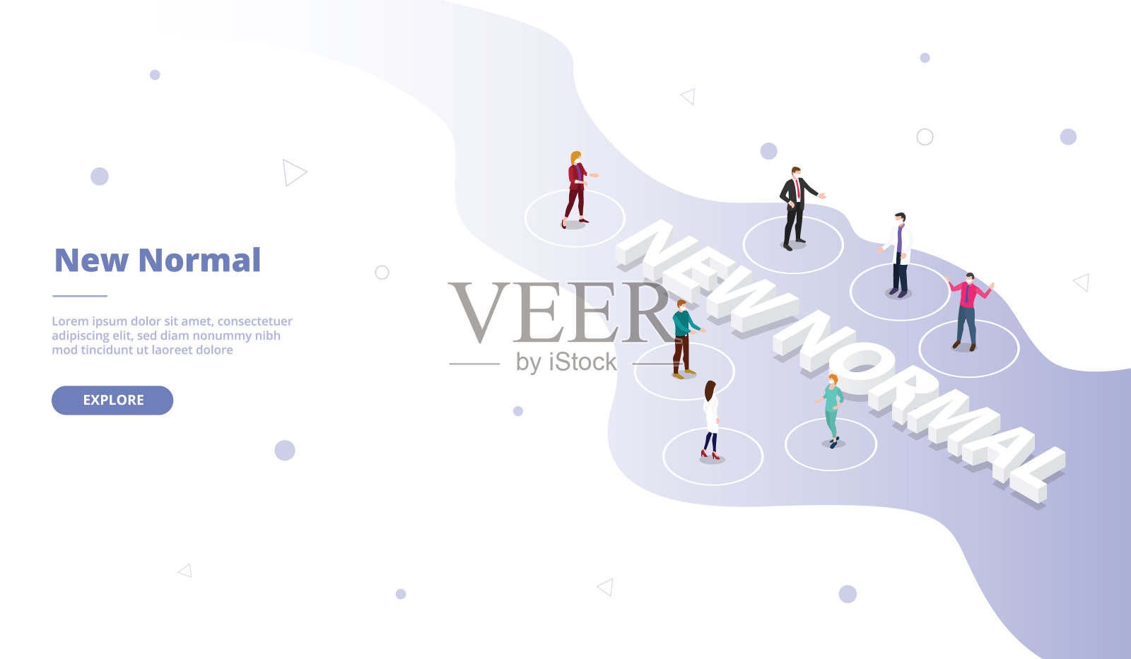 新常态活动为网站模板页面登陆首页与等距平面风格插画图片素材