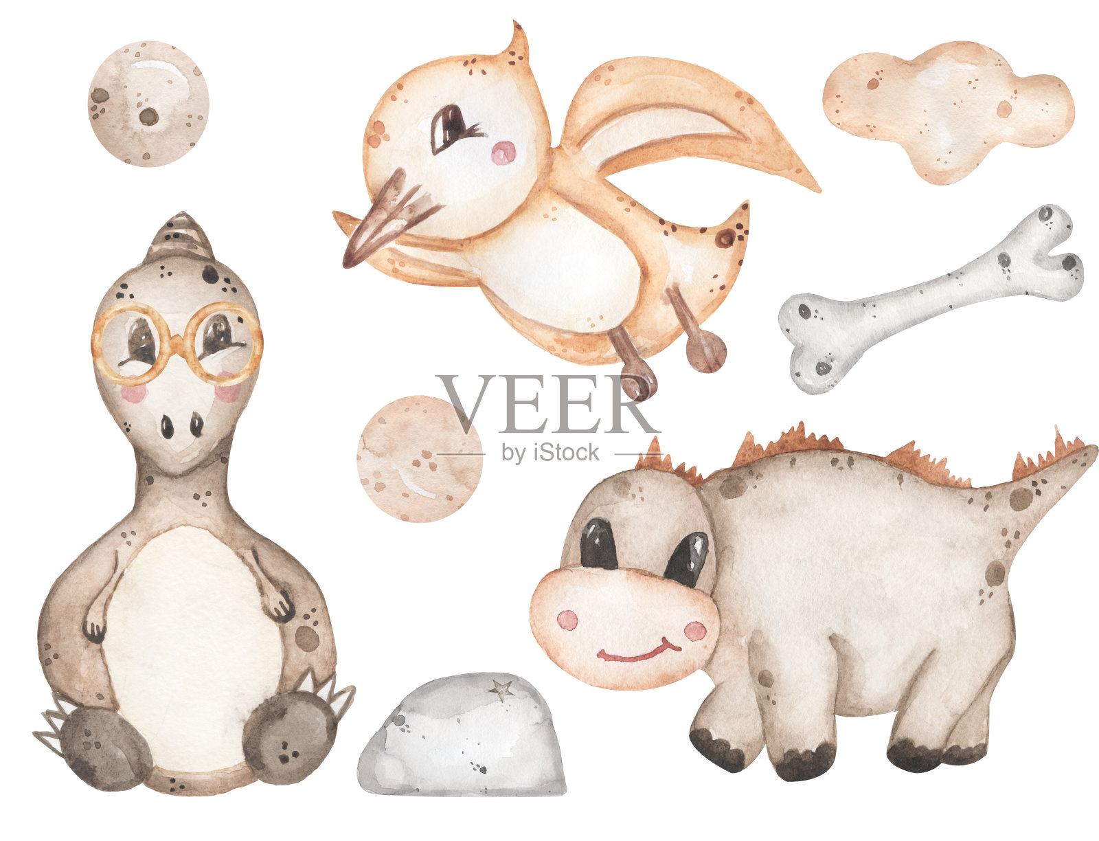 水彩画婴儿恐龙插画，可爱的动物剪纸为托儿所和婴儿淋浴插画图片素材