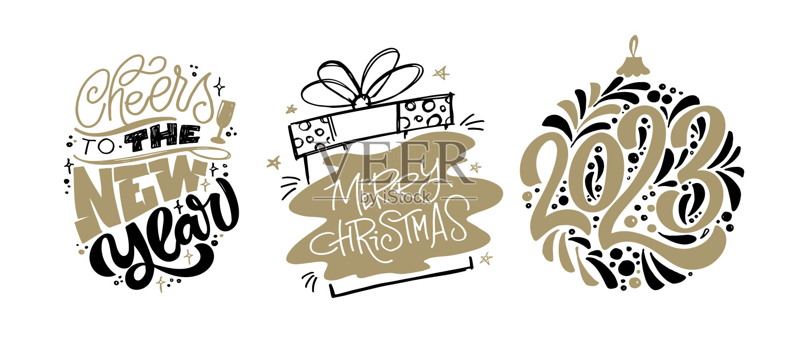 圣诞快乐，2023年新年快乐。寒假快乐明信片。冬青快活。欢快而明亮。致以节日的问候。插画图片素材