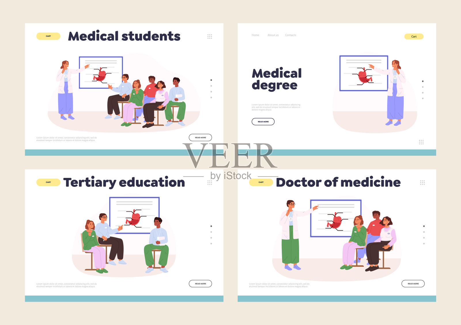 医学生学习登陆页面的概念，由博士教授授课插画图片素材