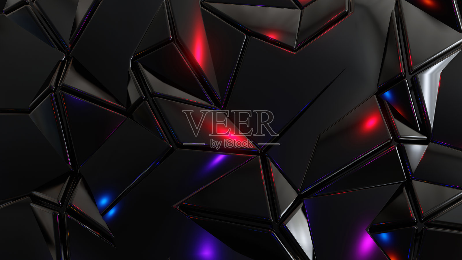 抽象马赛克背景，黑色金属多边形，三角形形状紫蓝色金属墙纸照片摄影图片