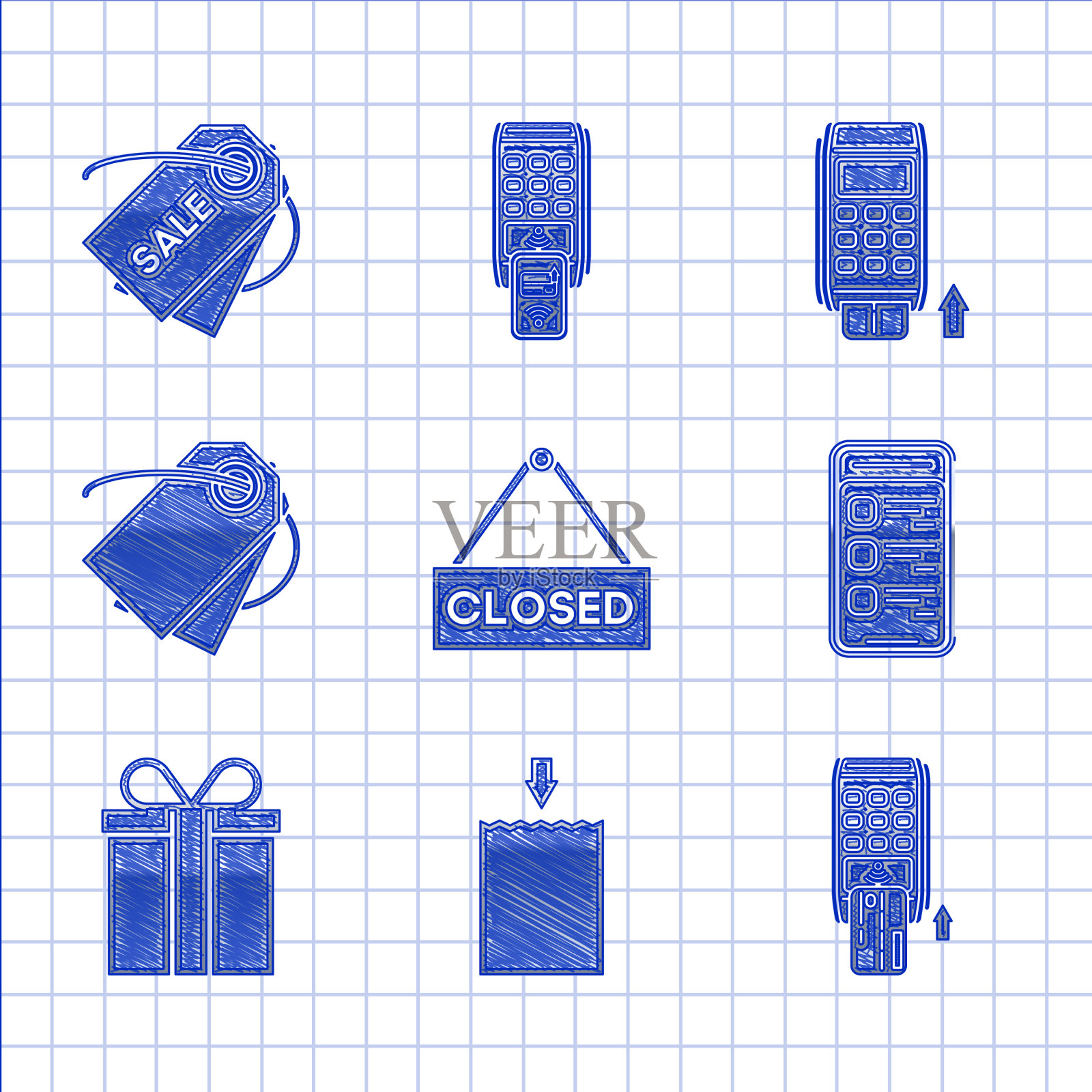 设置挂标牌与文字关闭的纸质购物图标素材