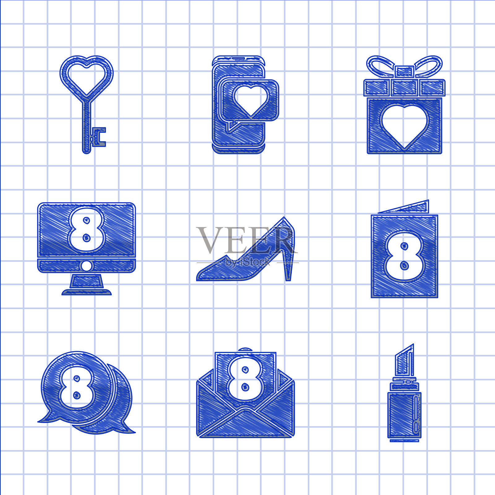 用3月8日口红设置女鞋信封图标素材