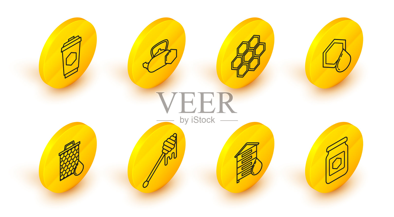 设置线罐的蜂房为蜜蜂蜂蜜勺图标素材