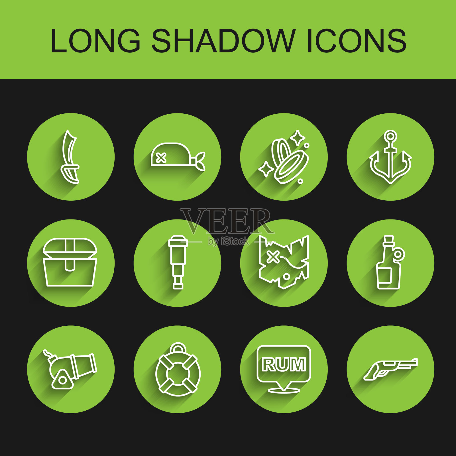 设线大炮救生圈海盗剑酒图标素材