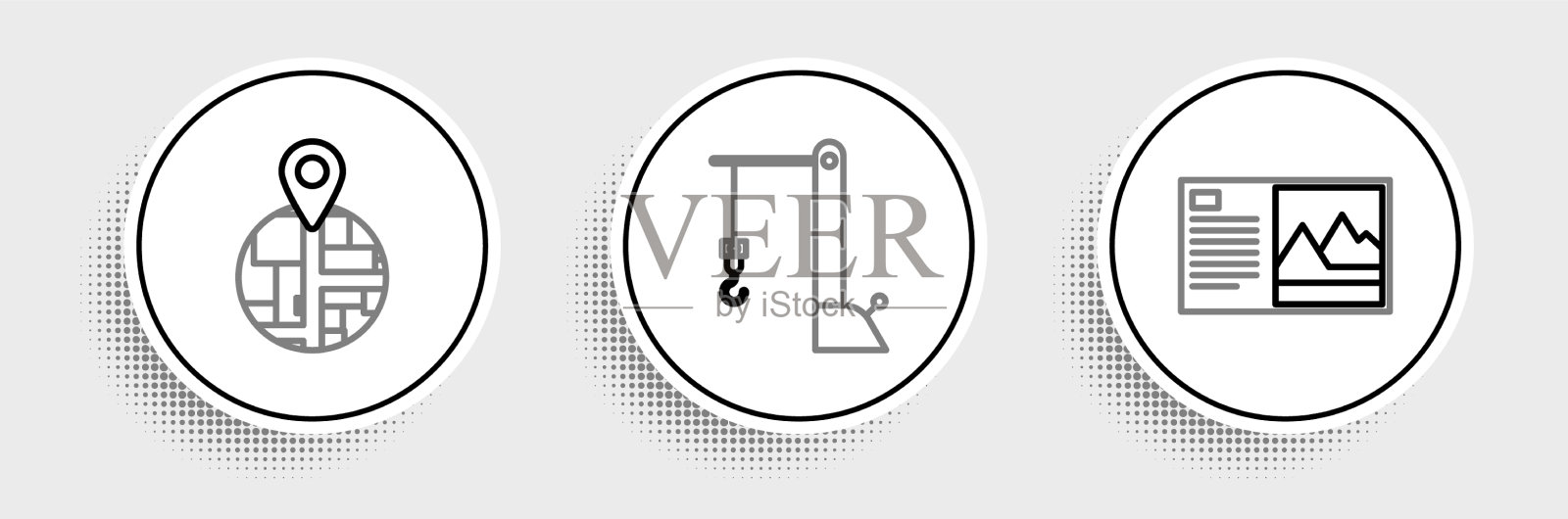 设置线路明信片和港口起重机图标图标素材