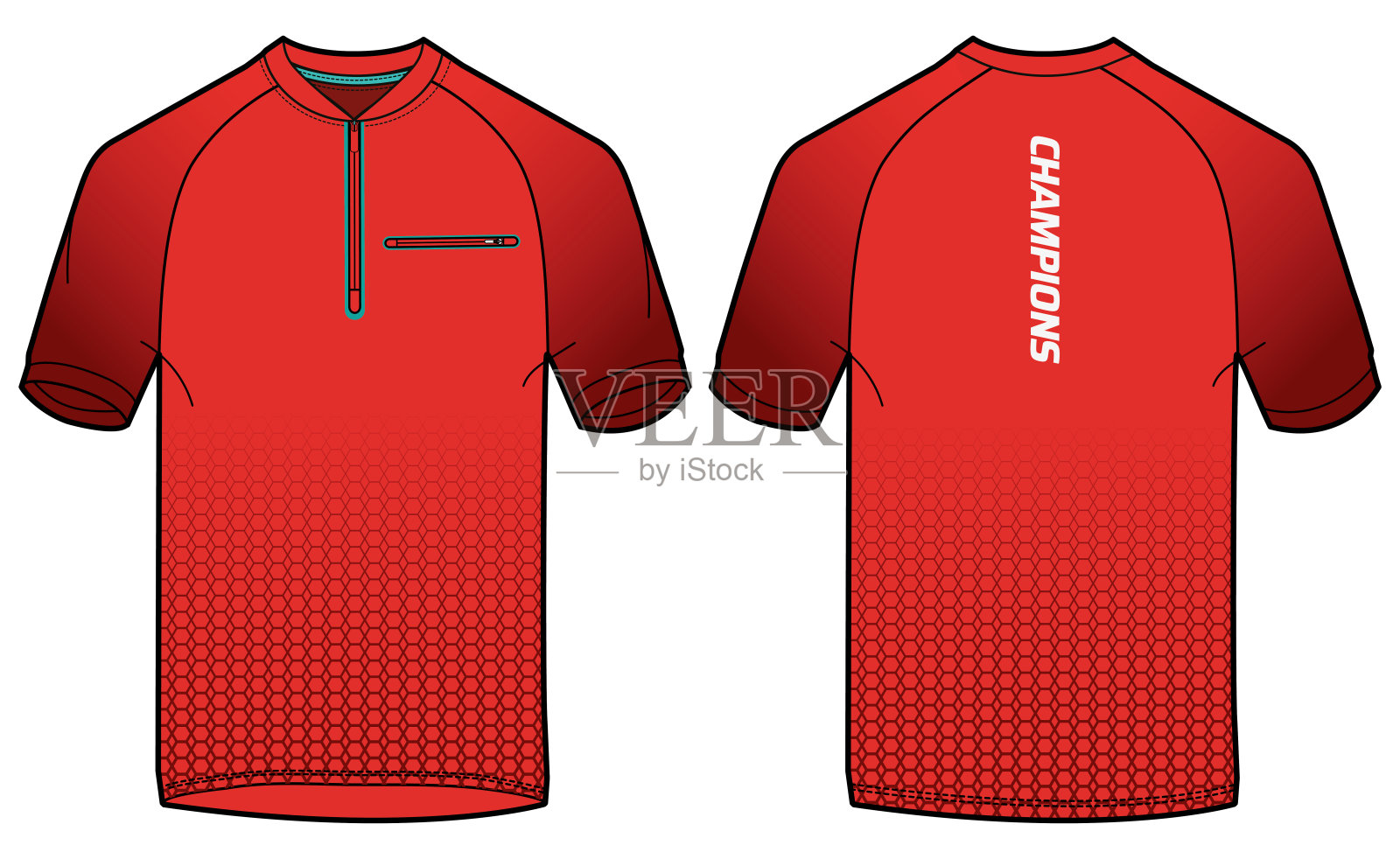 性能马球压缩自行车运动衫顶部t恤平面草图设计插图，紧凑型顶部设计矢量模板，主动穿压缩自行车顶部概念与前后视图插画图片素材