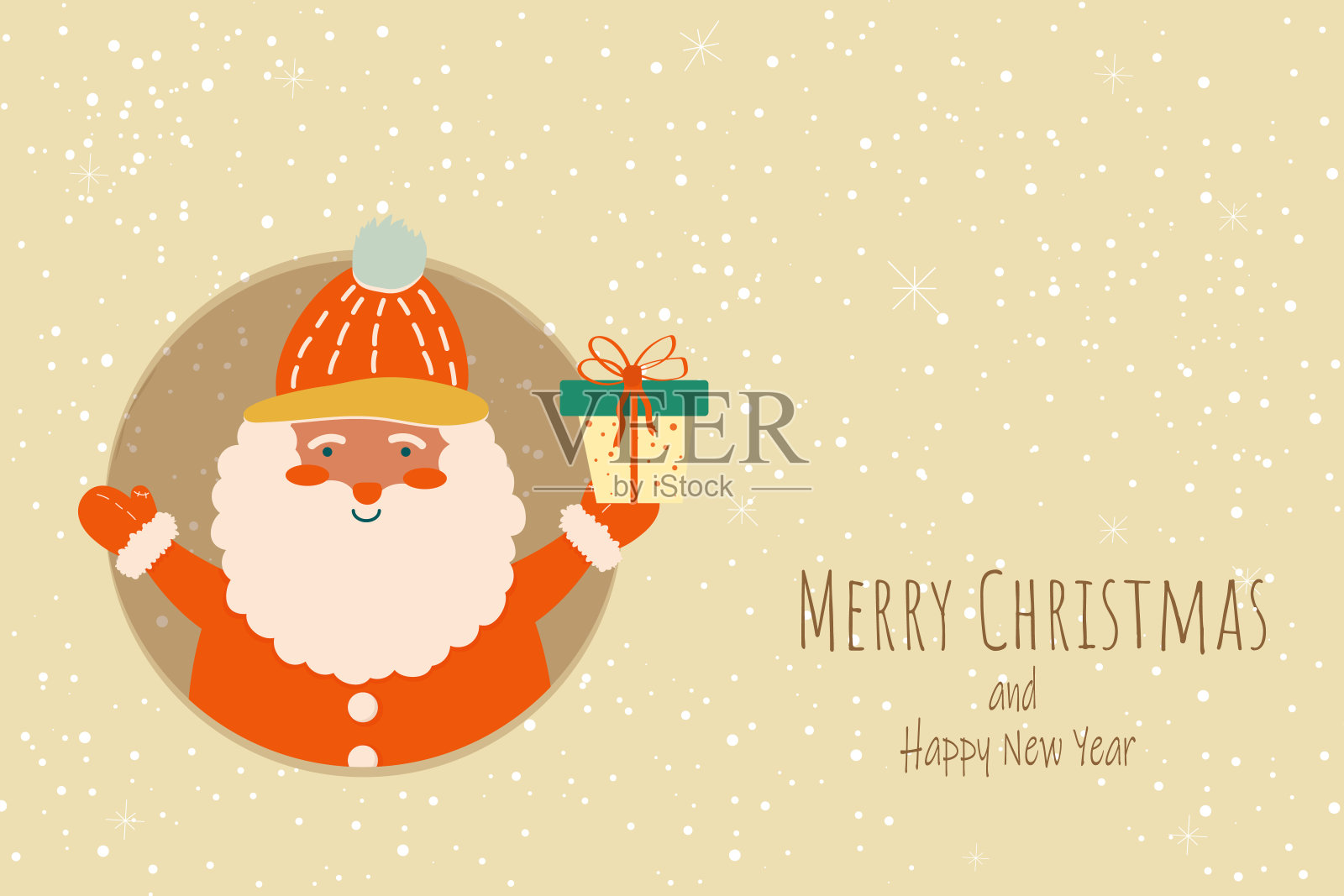 圣诞快乐新年贺卡与可爱的圣诞老人矢量插图插画图片素材