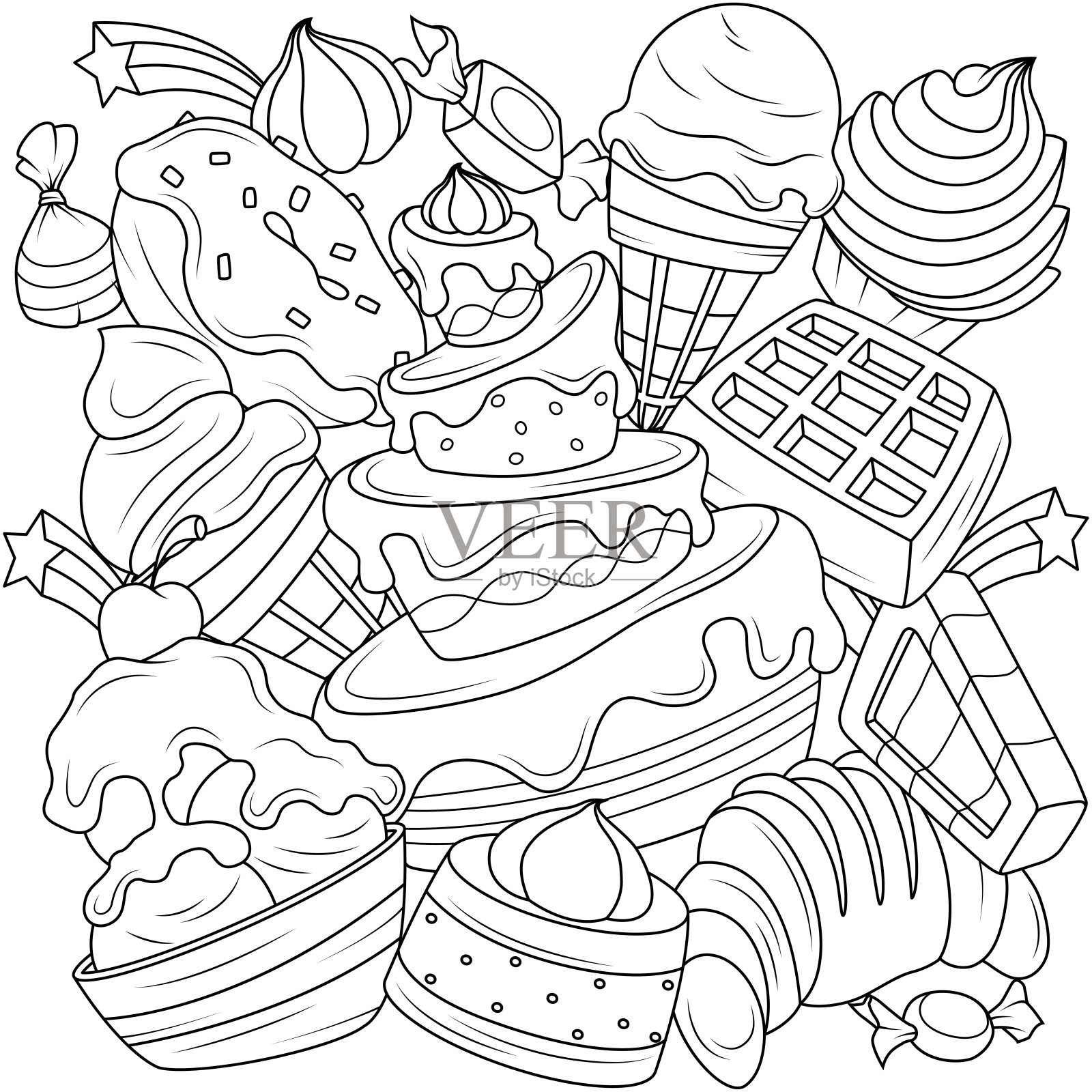 为不同类型的糖果涂色。插画图片素材