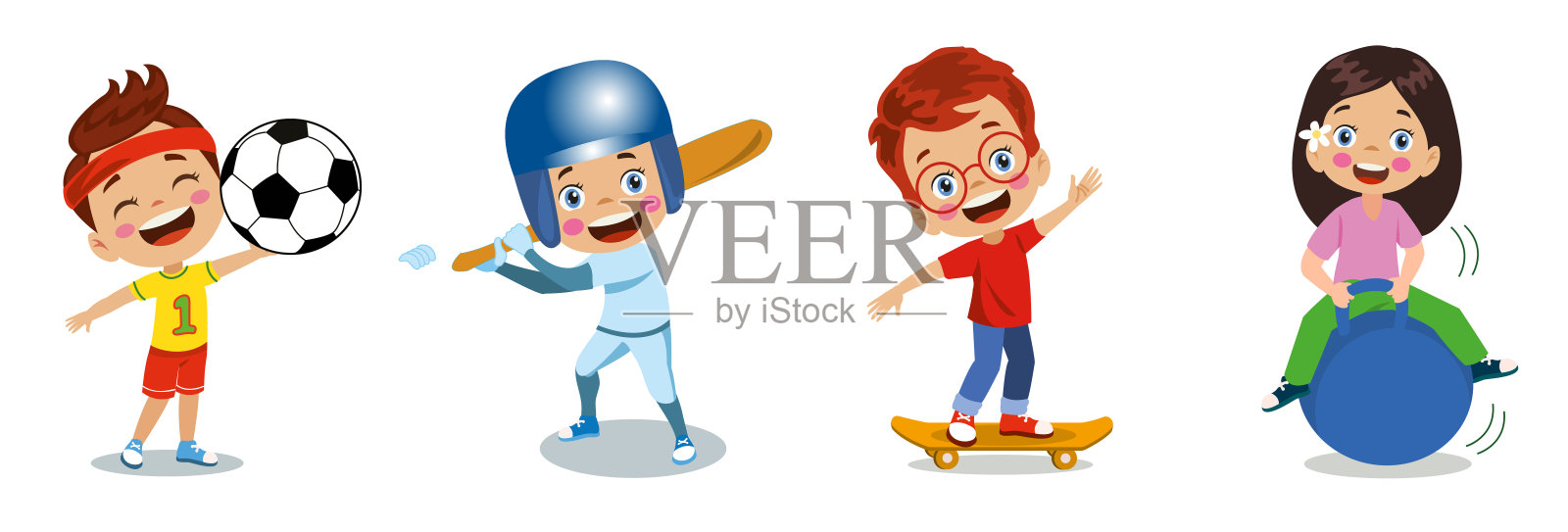快乐的孩子们做各种运动插画图片素材