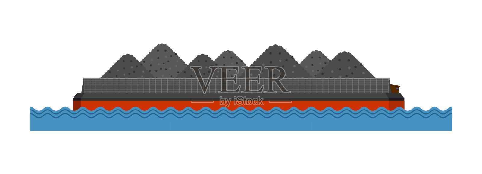 煤炭驳船。简单的平面插图。插画图片素材