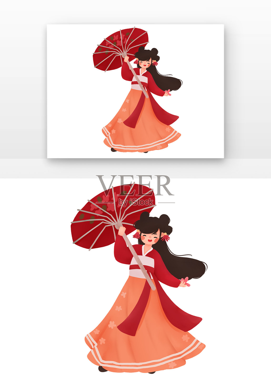 雨水古风少女打伞设计元素图片