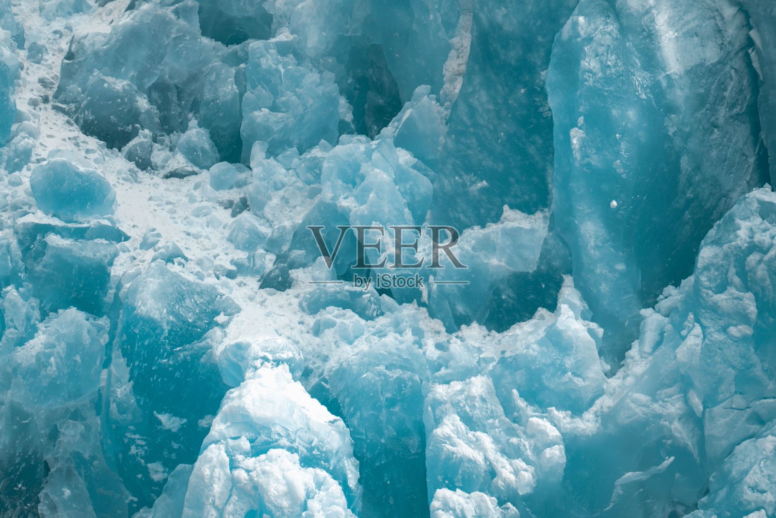 特写镜头的冰质地的蓝色冰川墙内通道，阿拉斯加照片摄影图片