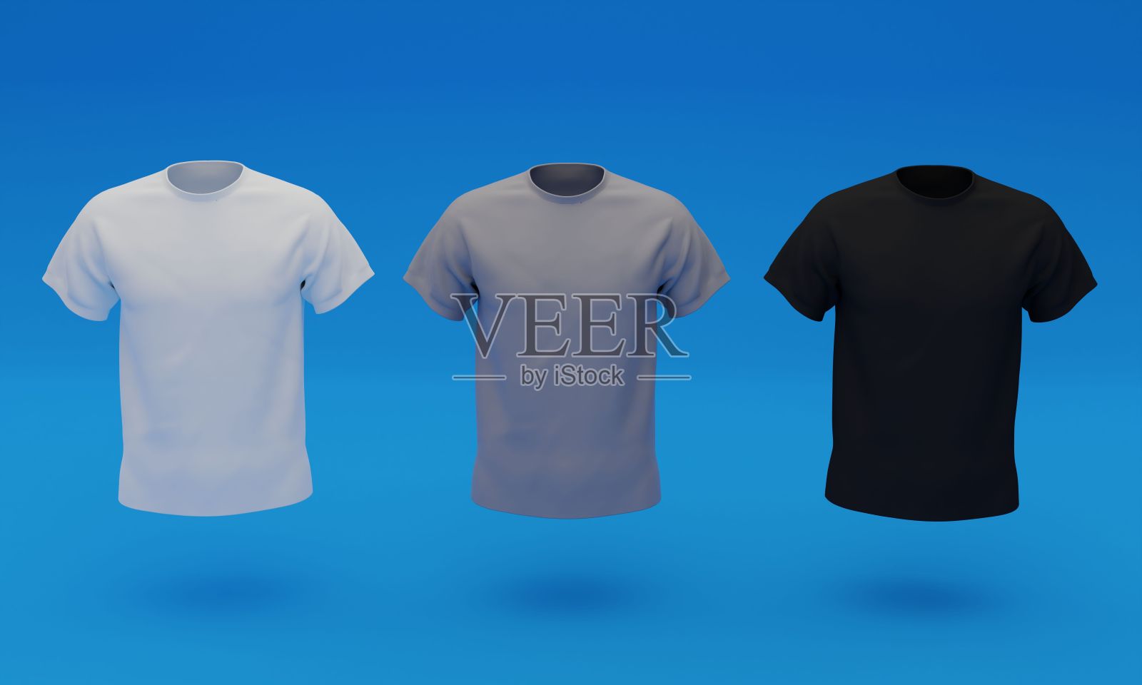 三件不同颜色t恤的3d插图照片摄影图片