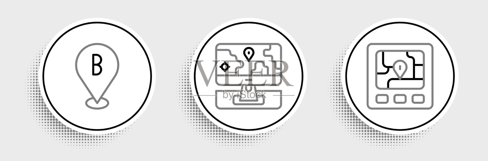 设置有地图定位和监控的线路GPS设备图标素材