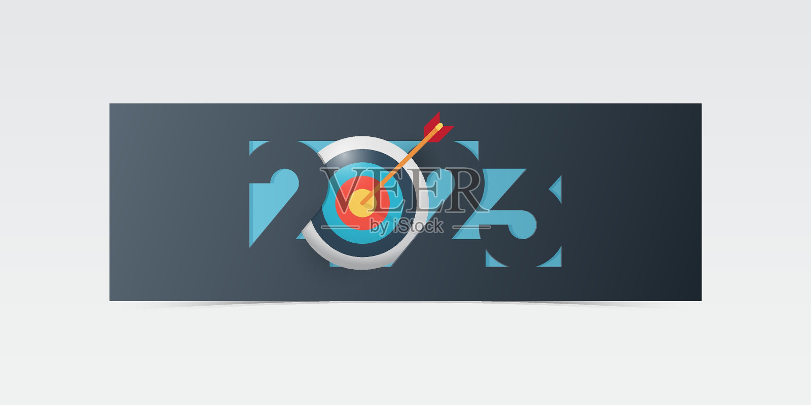 2023年新年快乐横幅模板设计与商业目标和装饰成功和达到目标和目标的概念。剪纸风格的新年商业横幅。插画图片素材