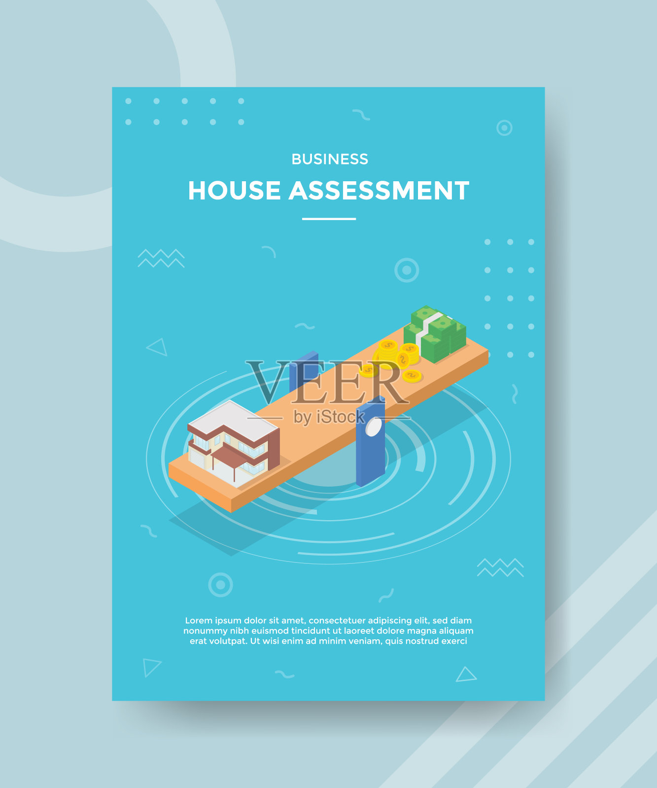 房屋评估概念模板横幅和传单与等距风格设计模板素材