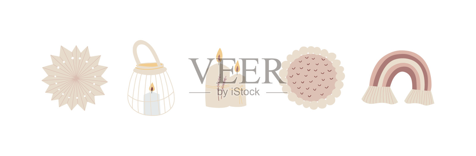 手绘秋冬hygge元素套装插画图片素材