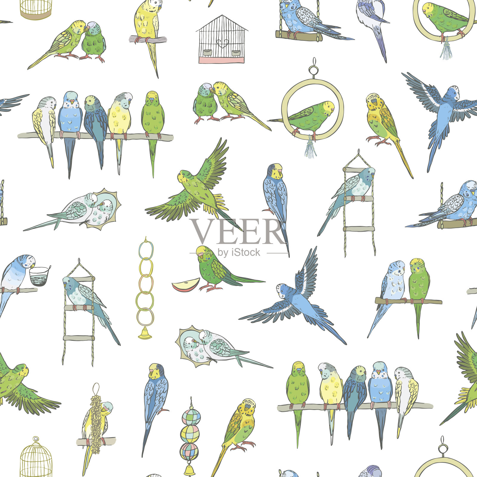 虎皮鹦鹉矢量无缝模式。设计元素图片