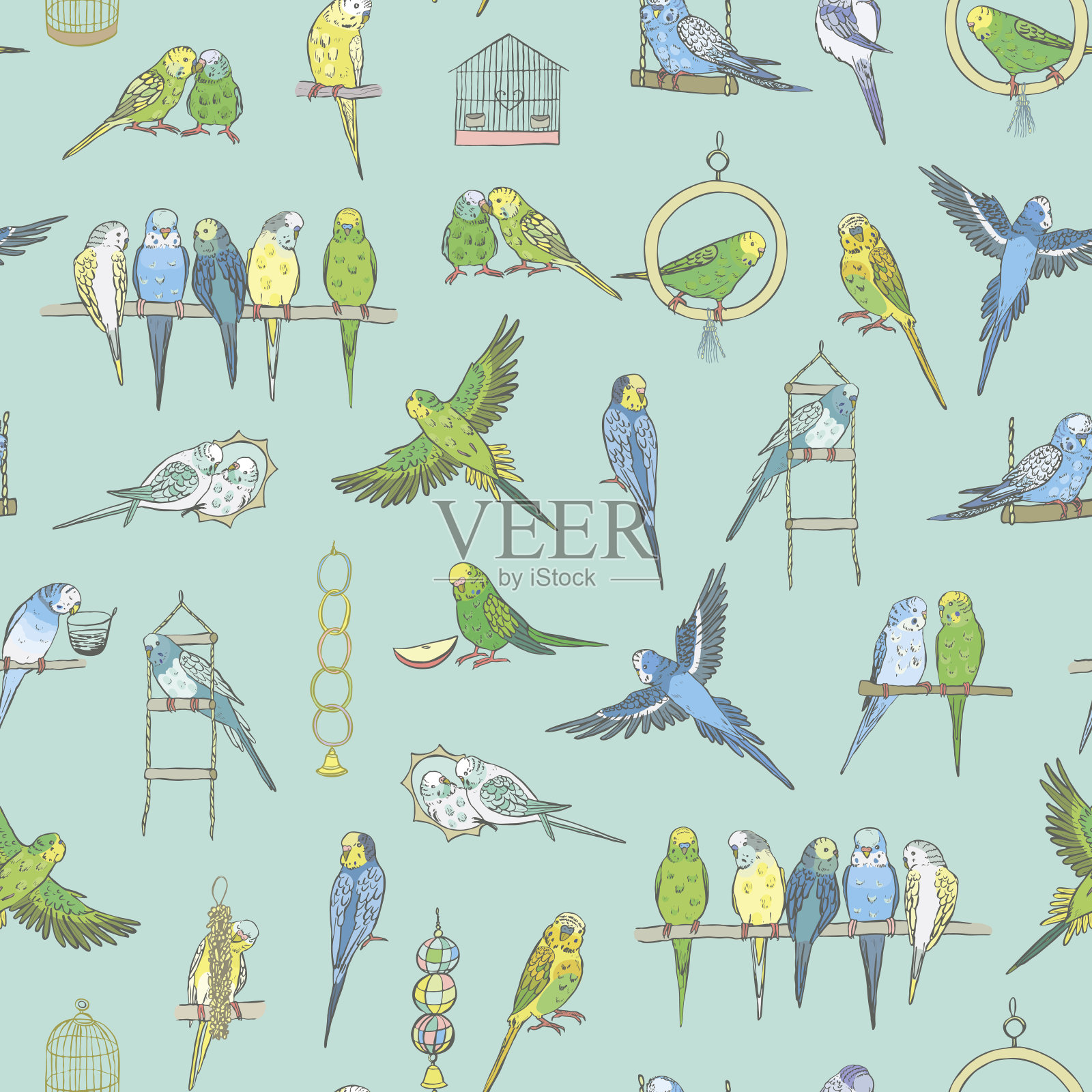 虎皮鹦鹉矢量无缝模式。设计元素图片