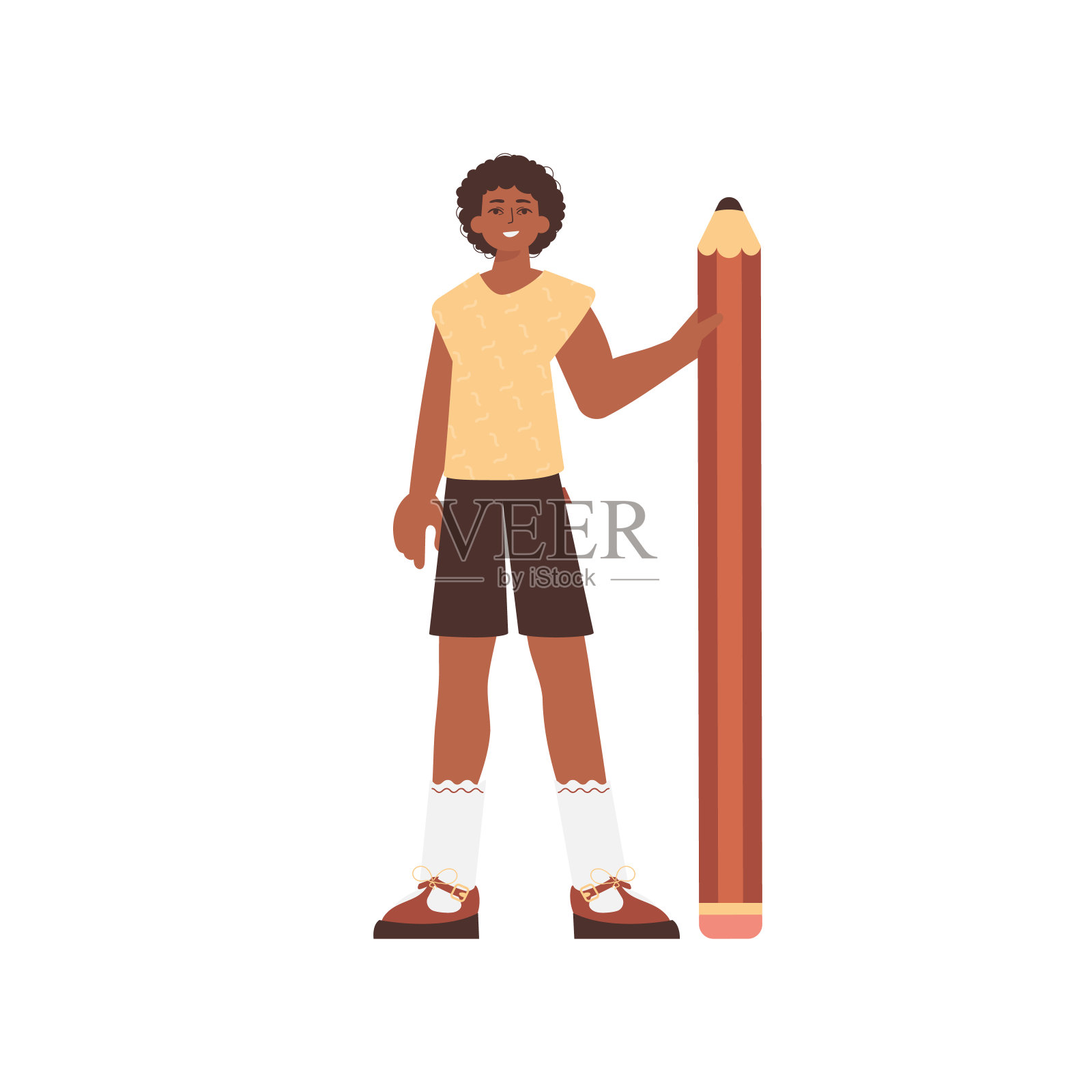 那个男人拿着一支大铅笔。现代潮流风格。插画图片素材