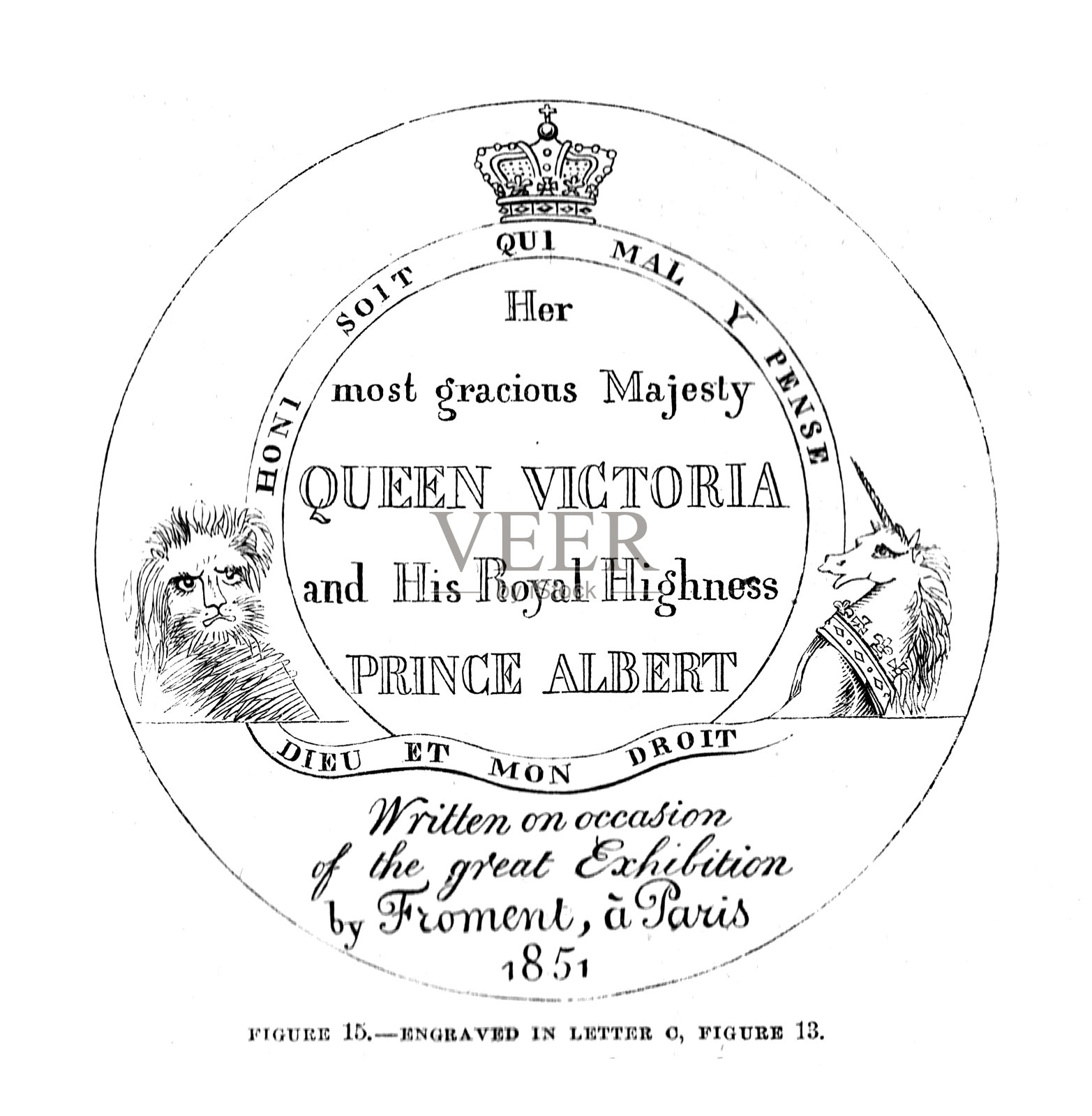 19世纪插图;显微镜;在1851年世界博览会的幻灯片上雕刻的微缩设计;《哈珀斯月刊》1859年插画图片素材