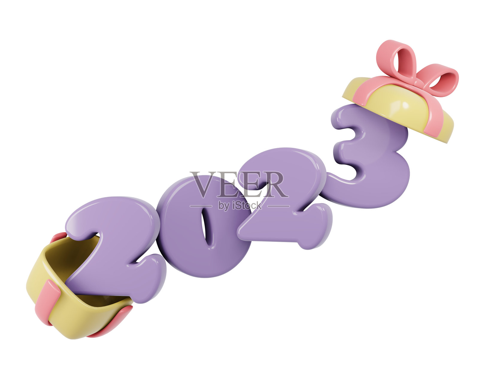3D渲染新年礼盒打开与2023的数字。3D渲染插图。照片摄影图片
