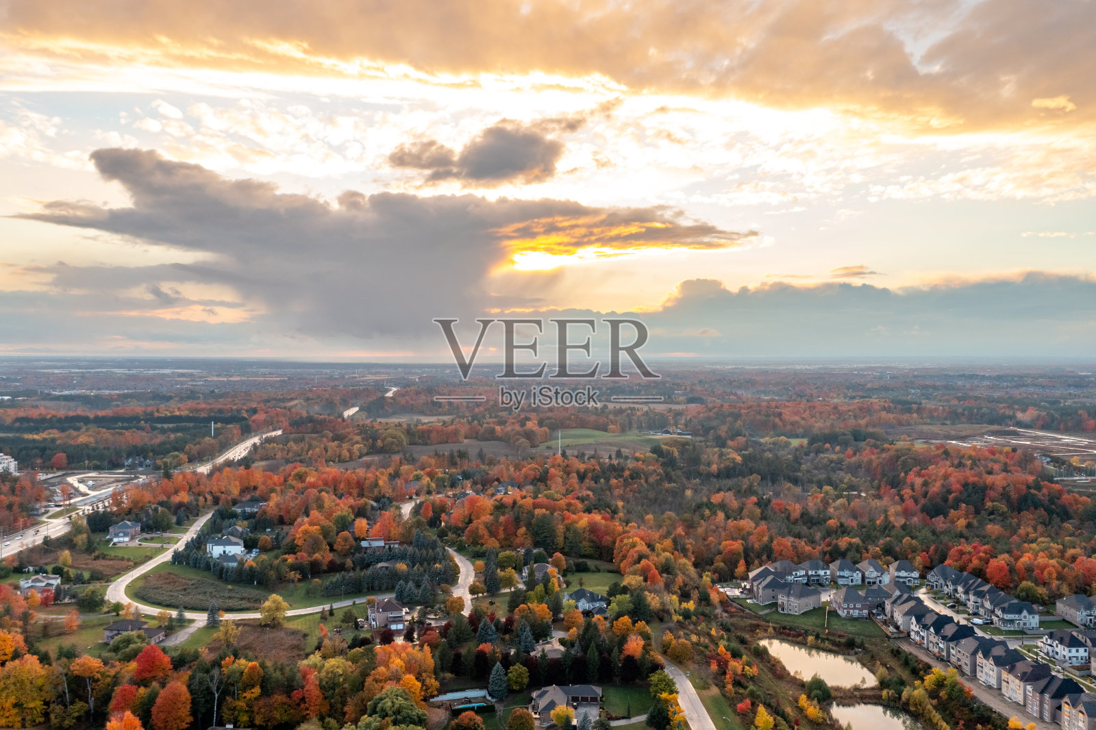 多色树叶在邻近公园韦斯顿路和麦肯齐博士，伍德布里奇，加拿大照片摄影图片