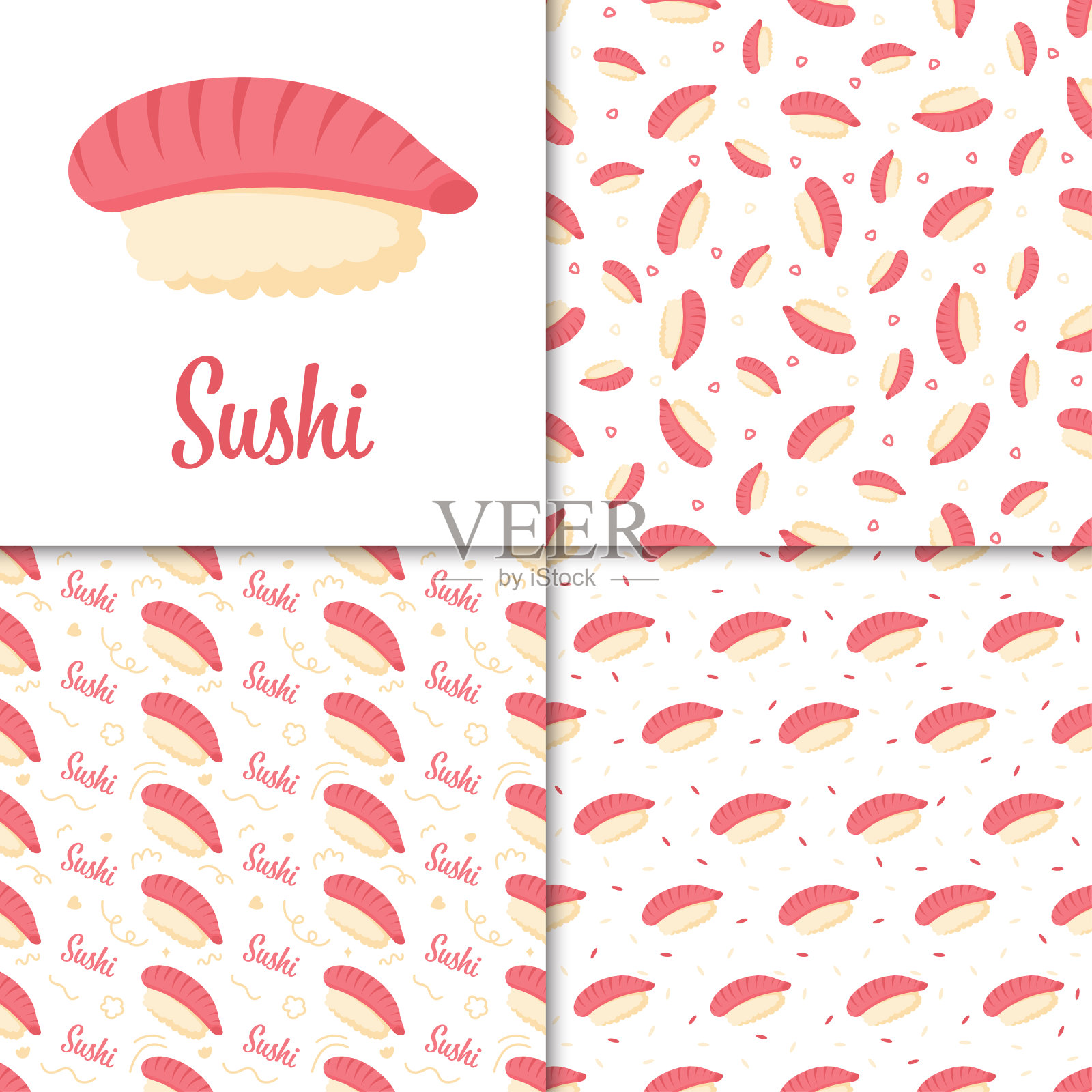 无缝花纹与寿司，用于装饰插画图片素材