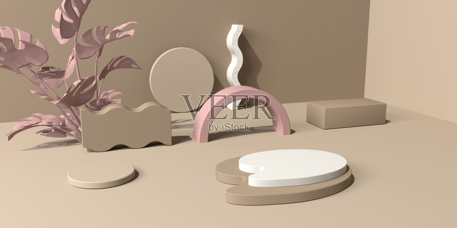 三维渲染的几何形状和领奖台照片摄影图片