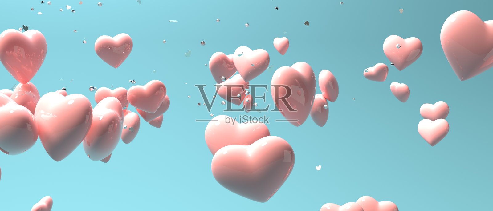 欣赏和爱的主题-飞行分散的小心脏- 3D照片摄影图片