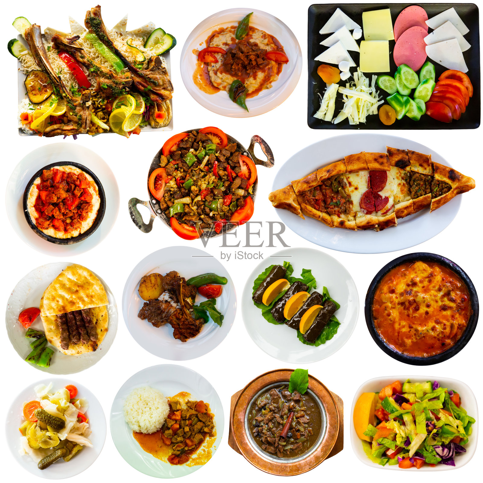 各种传统的土耳其菜肴孤立在白色背景上照片摄影图片