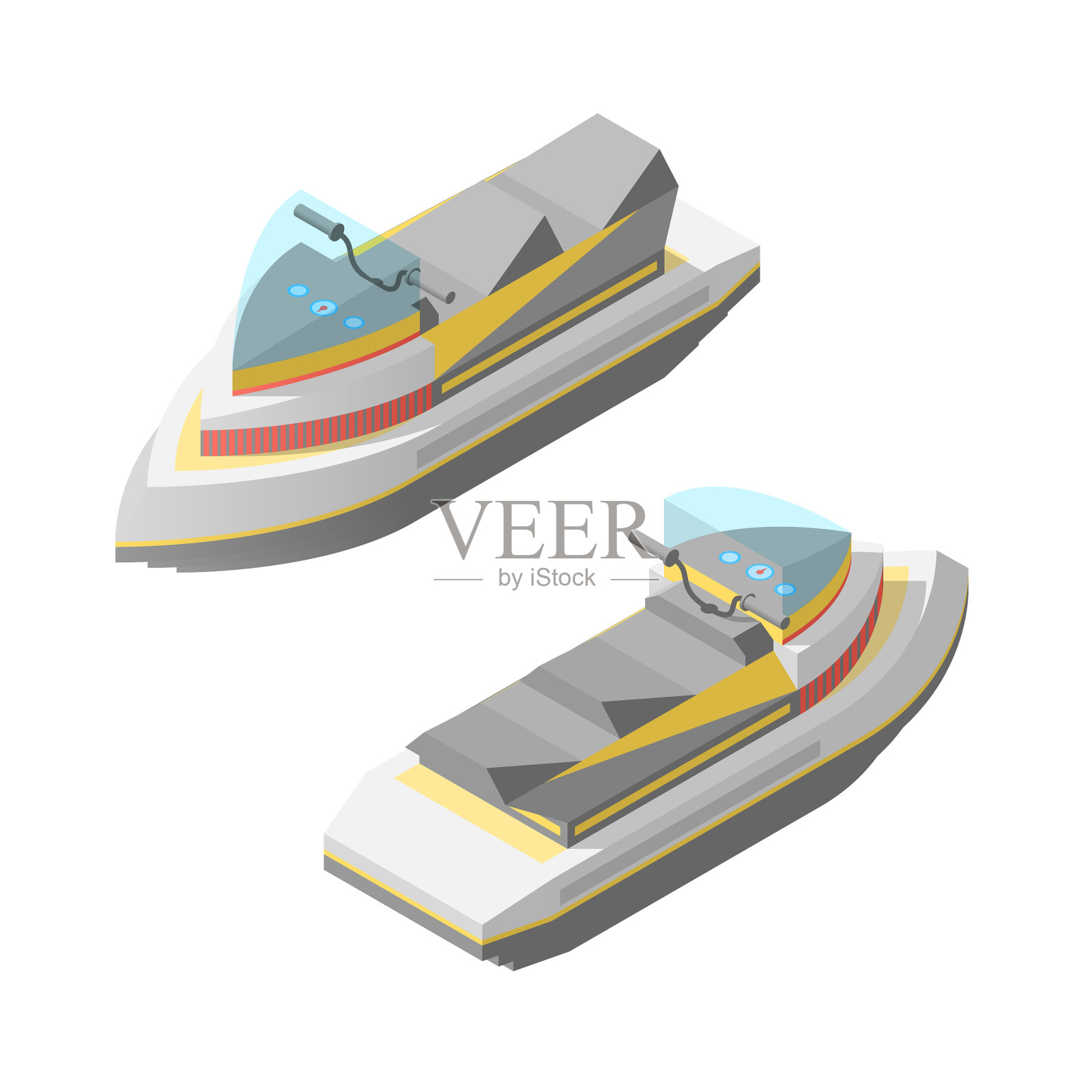 集合抽象集合等距3D运输船船水上摩托艇城市城市元素矢量设计风格插画图片素材