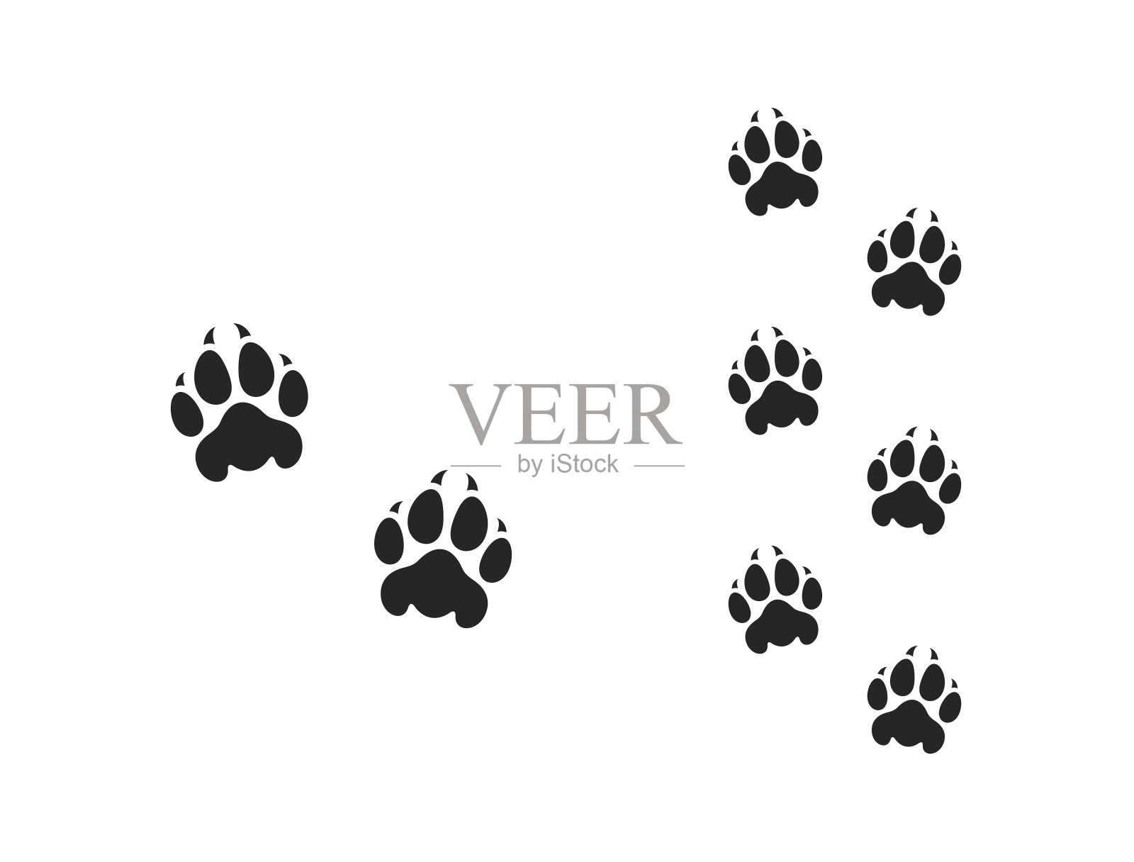 黑豹爪印剪影。白色背景上孤立的爪印插画图片素材