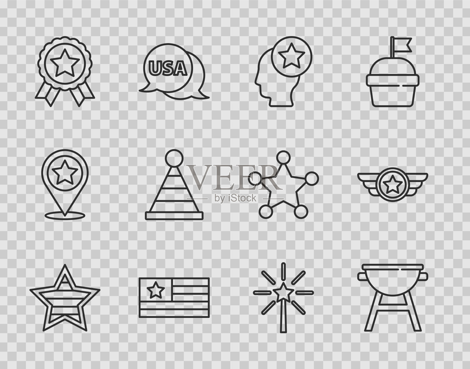 集线美国独立日烧烤架图标素材