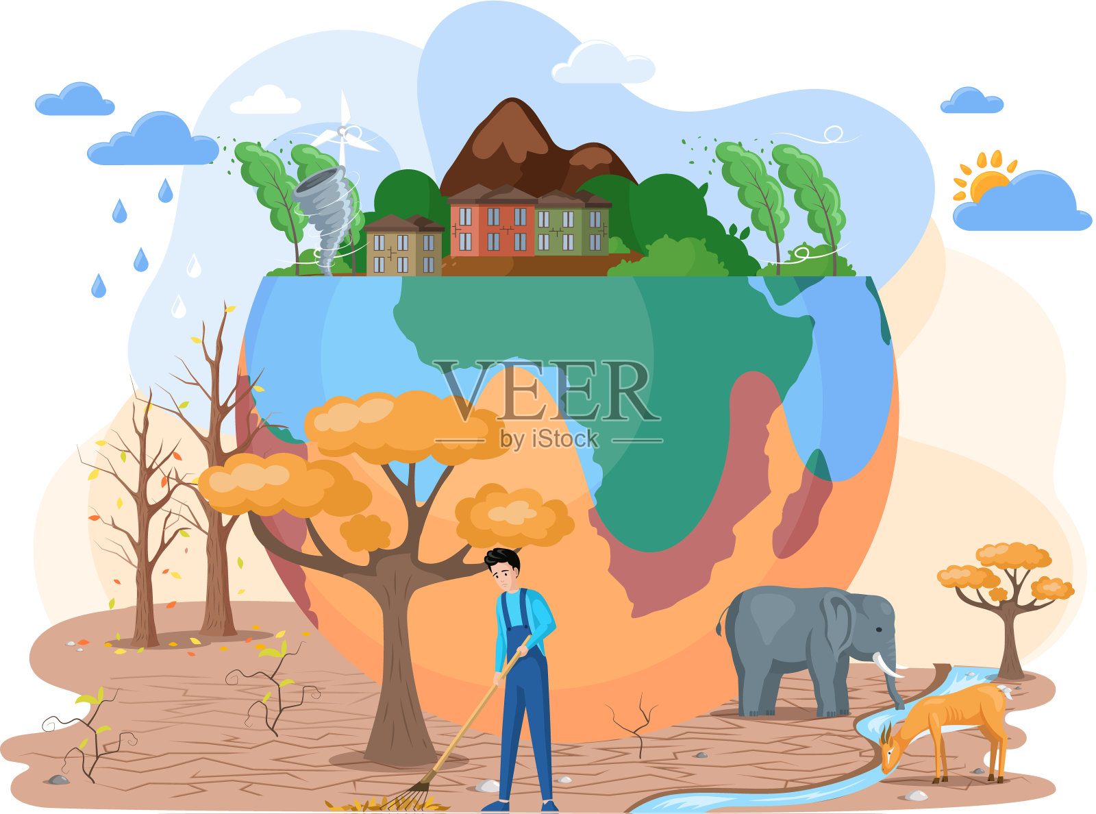 干燥，炎热，没有生命的星球。拯救地球关爱环境，改变气候理念插画图片素材