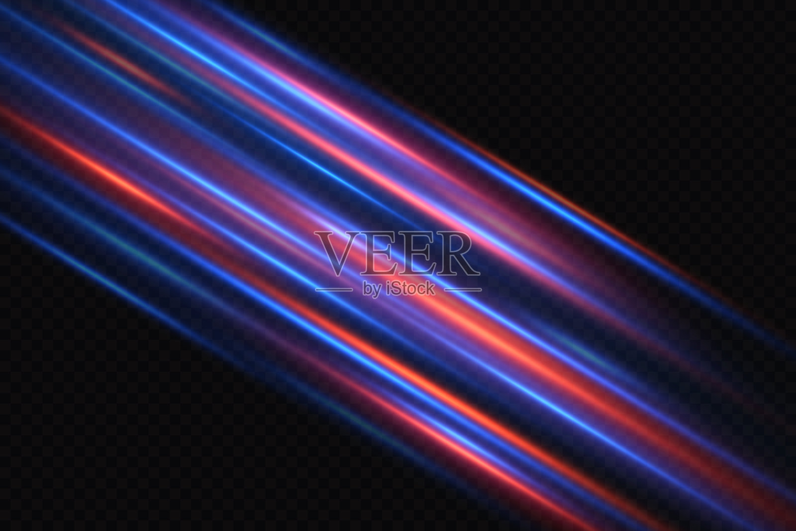 运动灯光效果的横幅。蓝线。蓝色背景上的速度效果。红线代表光，速度和运动。矢量镜头光晕。插画图片素材