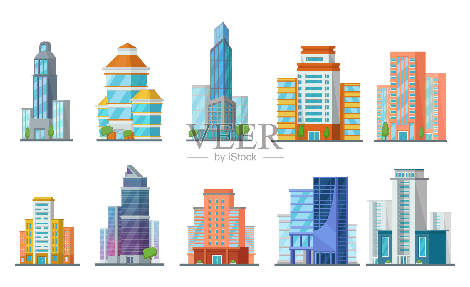 高大的现代建筑矢量插图集插画图片素材