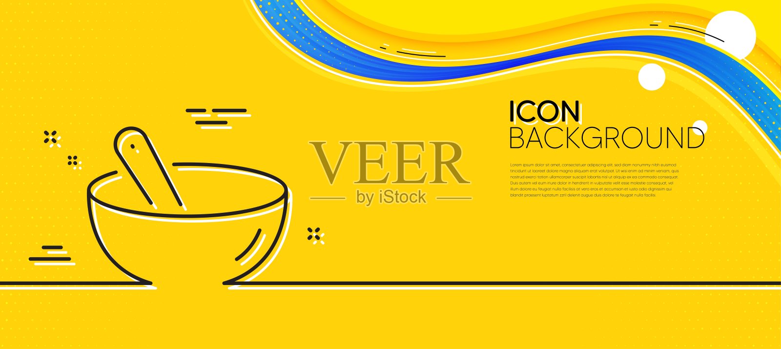 烹饪混合线图标。碗与勺子标志。准备食物。最小线黄色横幅。向量插画图片素材