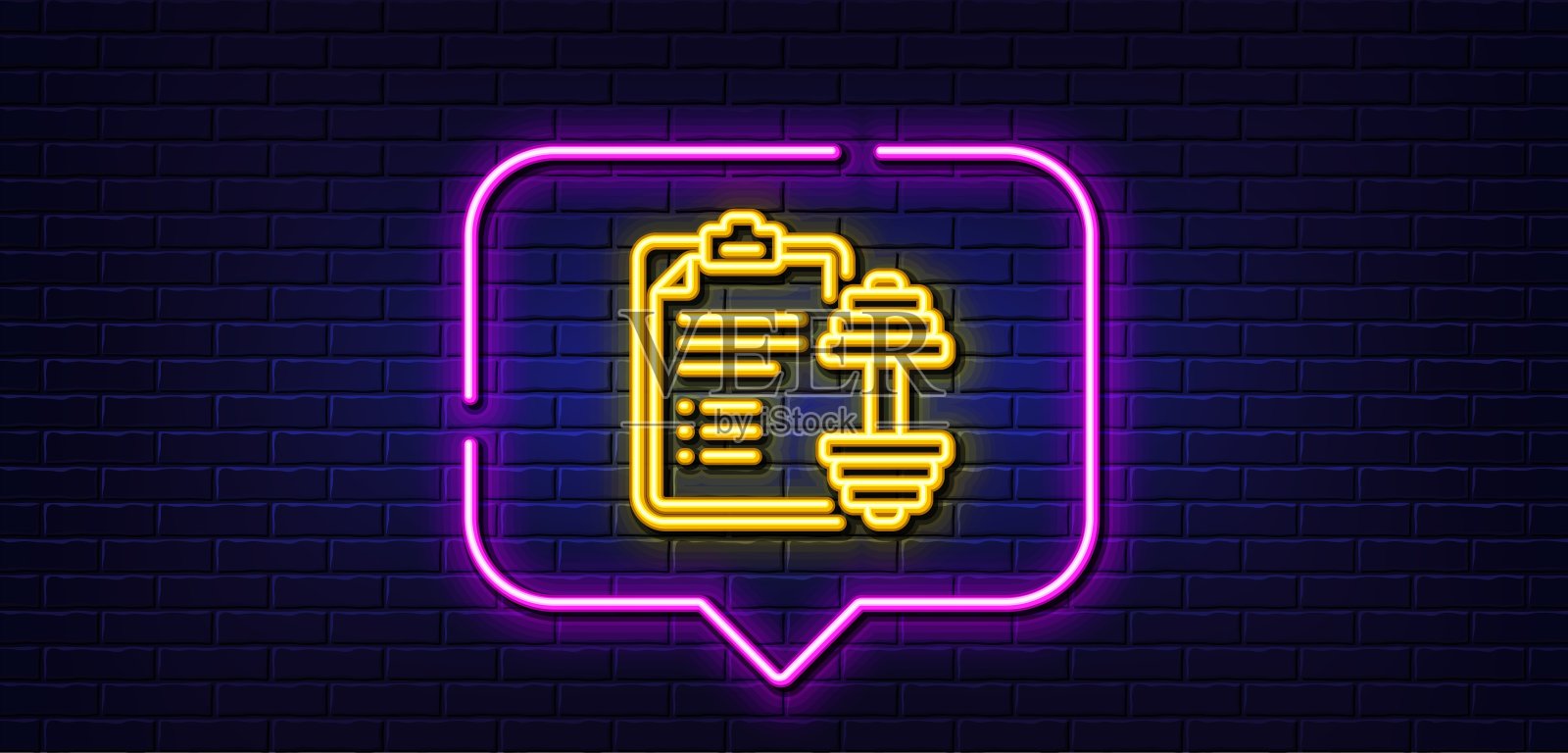 哑铃线图标。锻炼计划。霓虹灯语音泡泡。向量图标素材