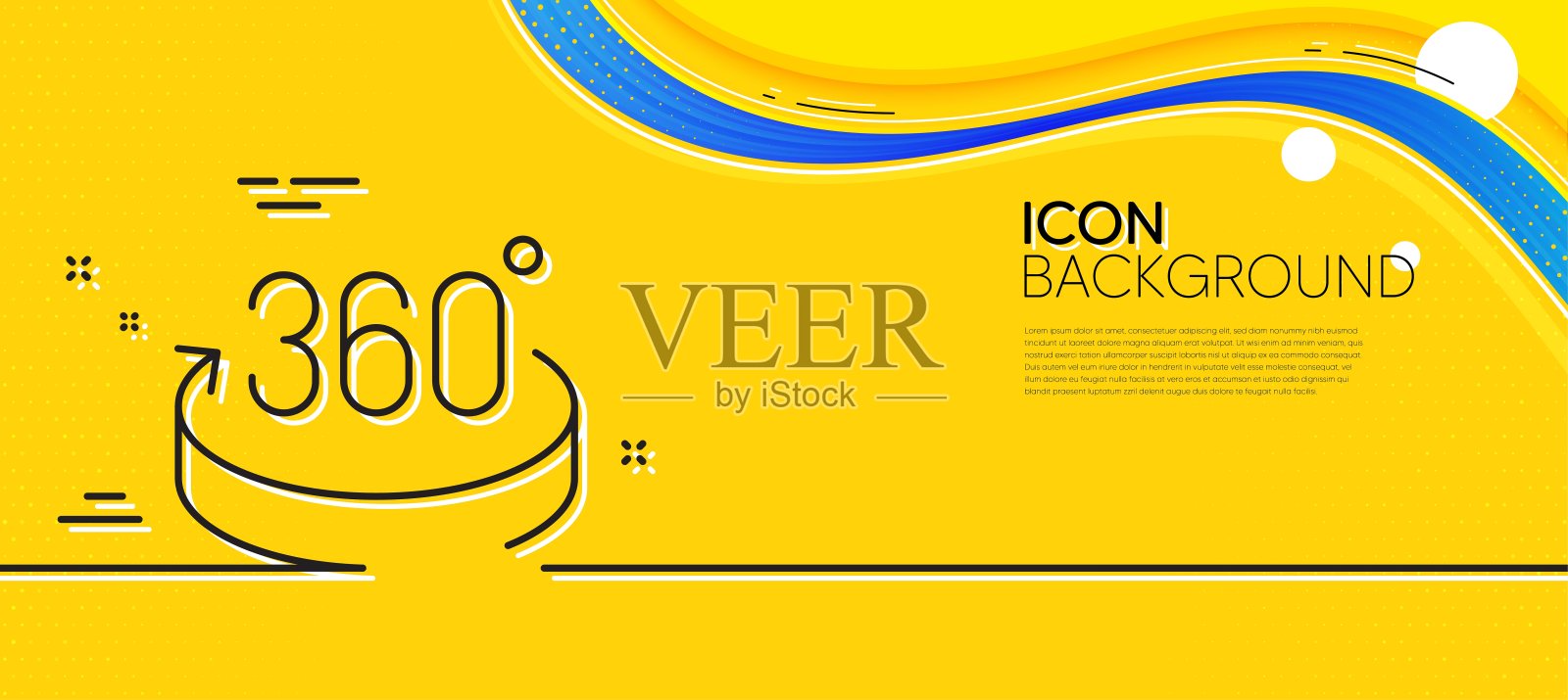 360度线图标。VR模拟标志。全景。最小线黄色横幅。向量插画图片素材