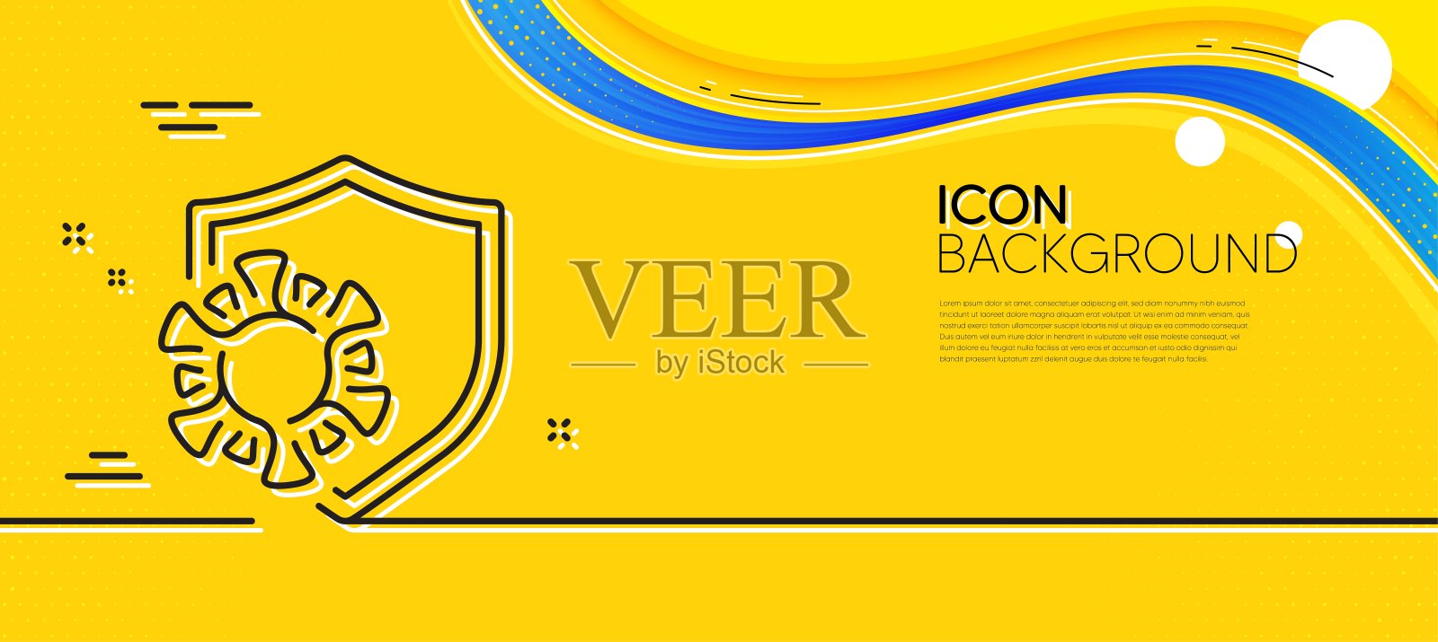 冠状病毒防护线图标。Covid病毒信号。最小线黄色横幅。向量插画图片素材